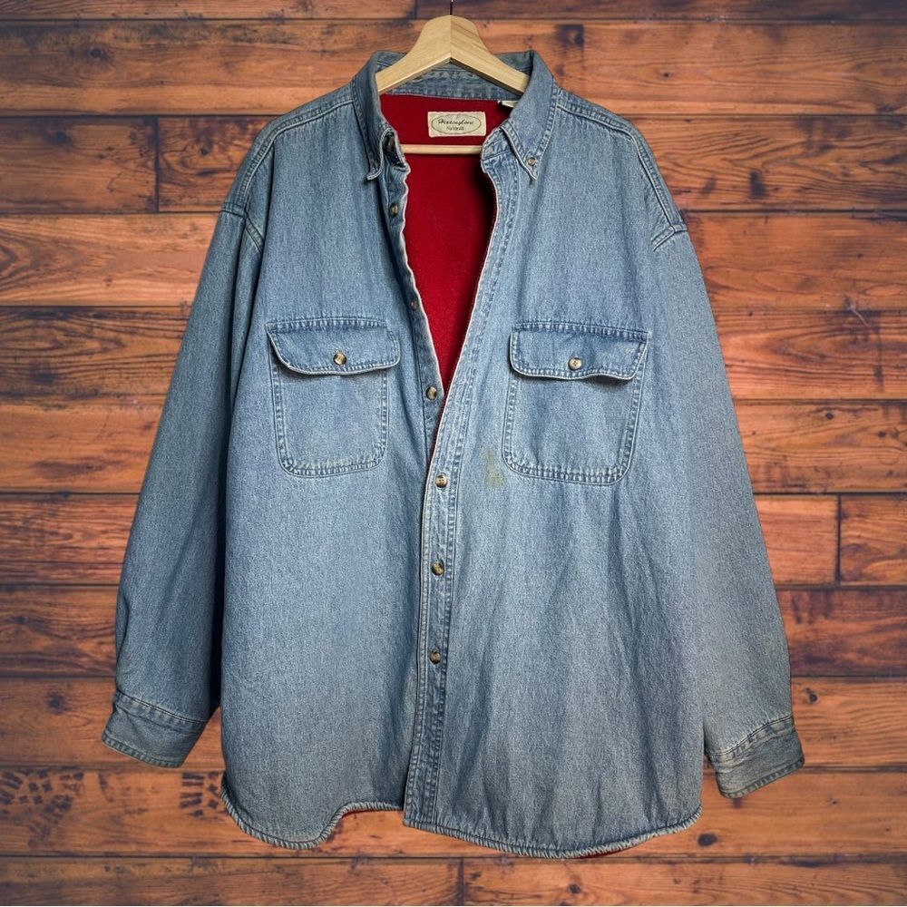 Herringbone Denim Button Front Shacket Shirt Jacket‎ XL